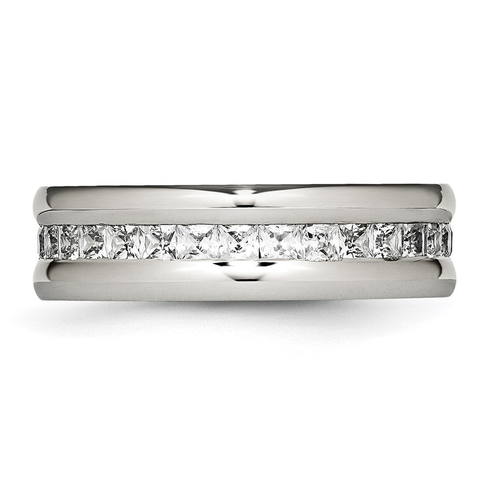 Stainless Steel Polished with CZ 7mm Band Size - 6