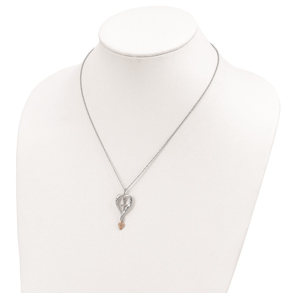 Landstrom's Mt. Rushmore Black Hills Sterling Silver 12K Gold Accents Antiqued FAITH HOPE LOVE Heart with Cross and Leaf Dangle 18 inch Spring Ring Clasp Necklace 18 Inches
