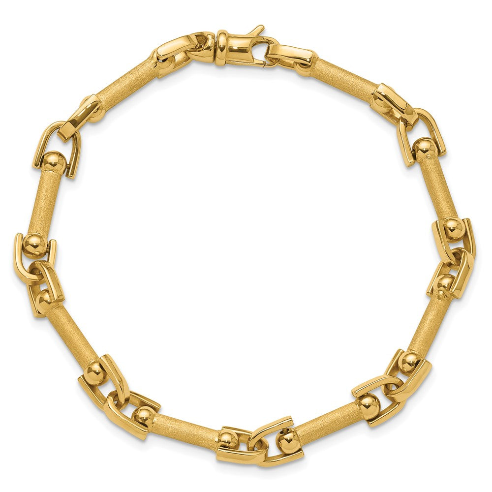 14K Polished and Satin Fancy Link Bracelet 7.75  inches