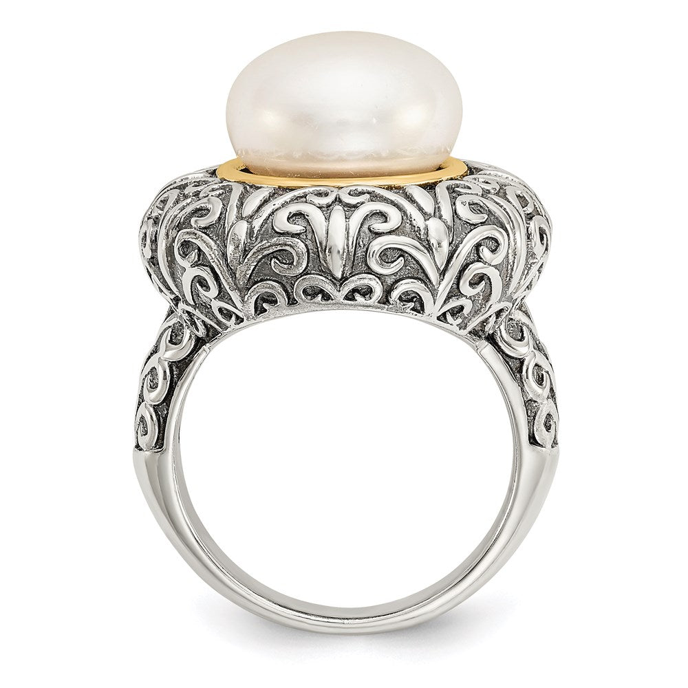 Sterling Silver w/14k 12mm FW Cultured Pearl Ring