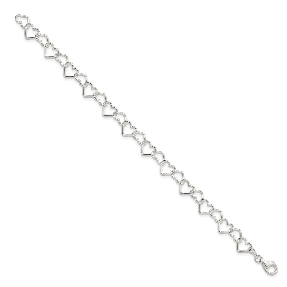 Sterling Silver 7.5inch Polished Fancy Heart Link Bracelet 7.5 inches