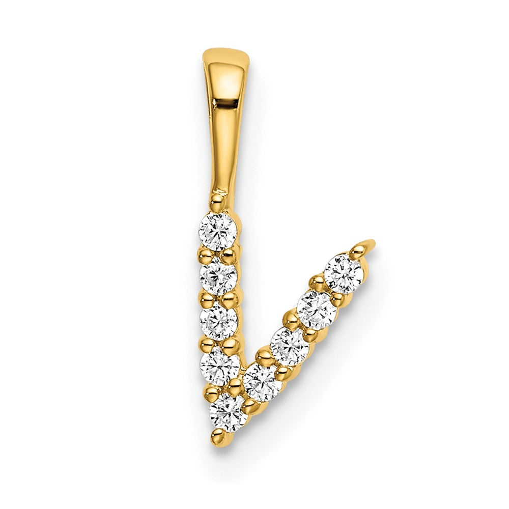 14k 1/10 carat Lab Grown Diamond VS/SI+ G+ Letter V Initial Pendant
