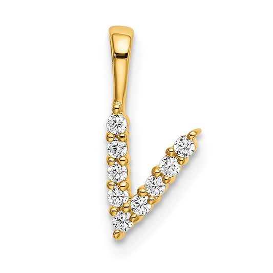 14k 1/10 carat Lab Grown Diamond VS/SI+ G+ Letter V Initial Pendant