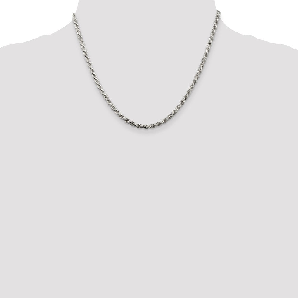 Sterling Silver Rhodium-plated 3.2mm Diamond-cut Rope Chain 18 Inches