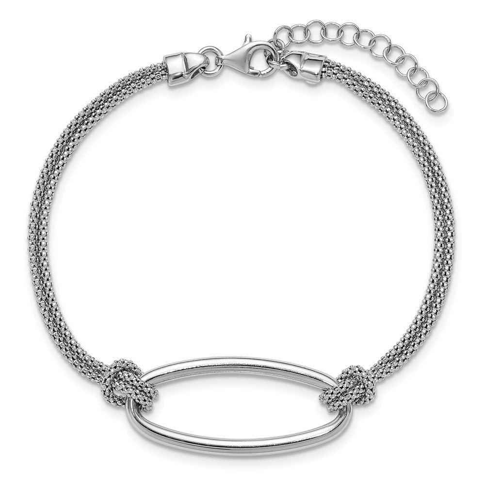 SS RH-plat Polish/Dia-cut Oval 2-Strand w/1.25in ext. Bracelet 8  inches