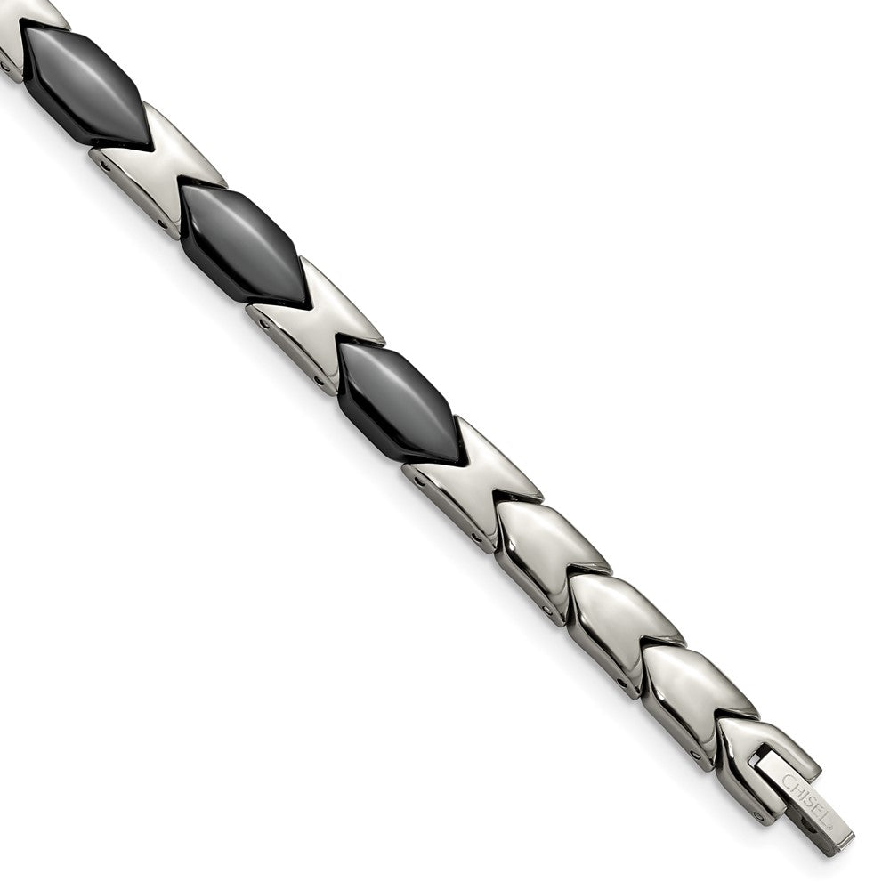 Titanium Polished w/Black Ceramic 7.5in Bracelet 7.25 inches