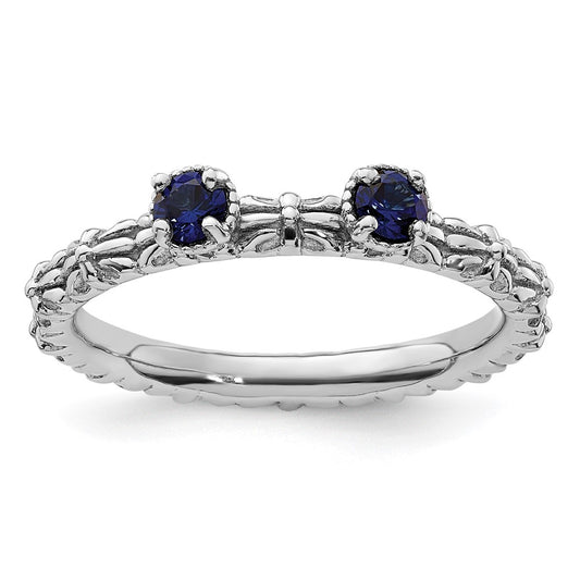 Sterling Silver Stackable Expressions Created Sapphire Two Stone Ring Size -7