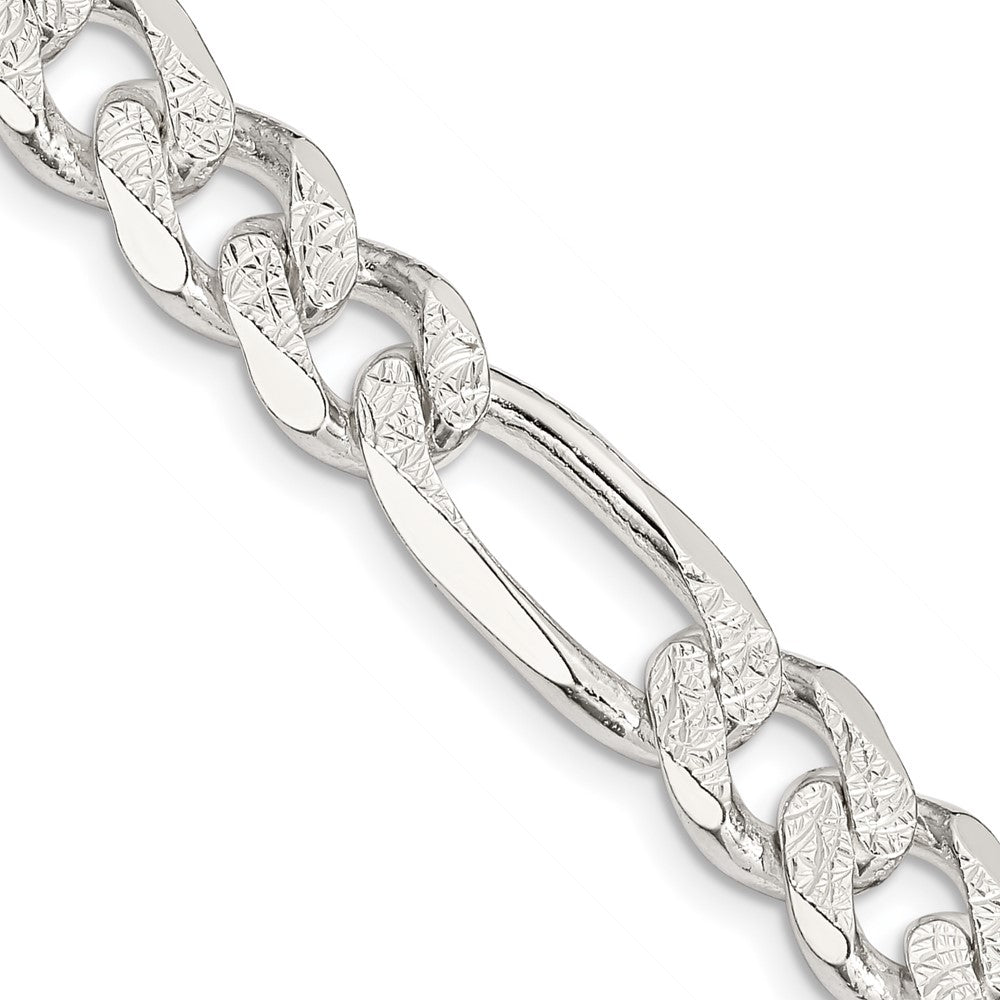 Sterling Silver 11.0mm Pav‚ Flat Figaro Chain 22 Inches