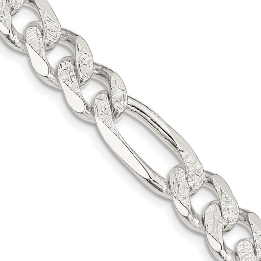 Sterling Silver 11.0mm Pav‚ Flat Figaro Chain 22 Inches