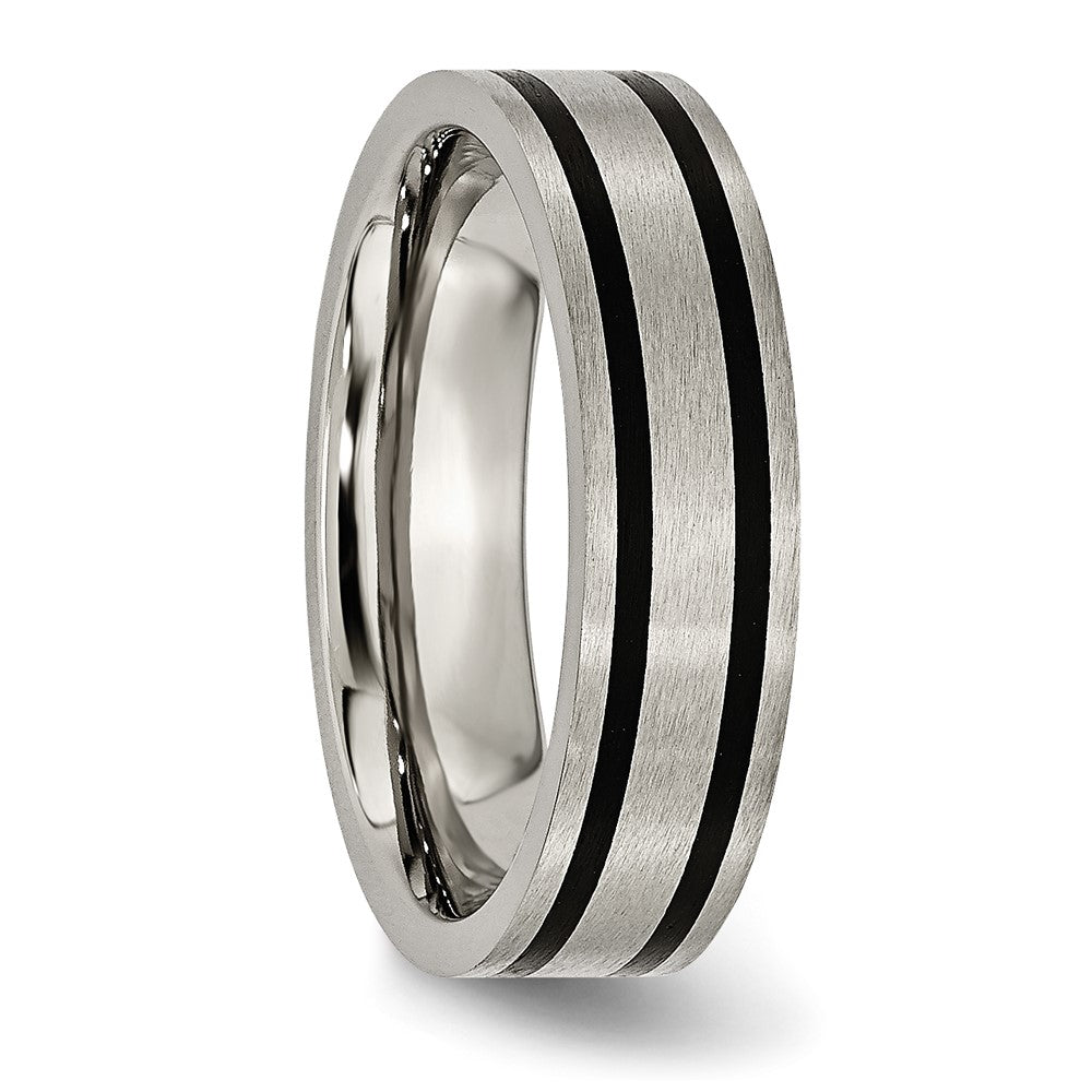 Titanium Brushed Black Enamel 6mm Flat Band Size - 8