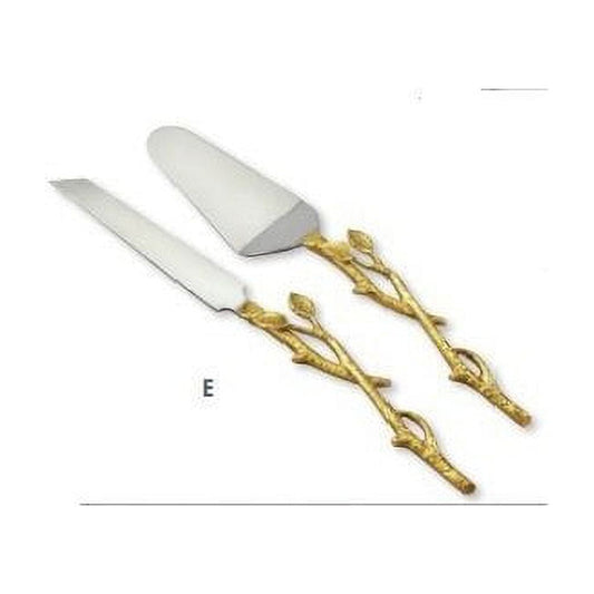 Stainless Steel with Golden Vine Handles Cake Knife and Server Set QGM14137