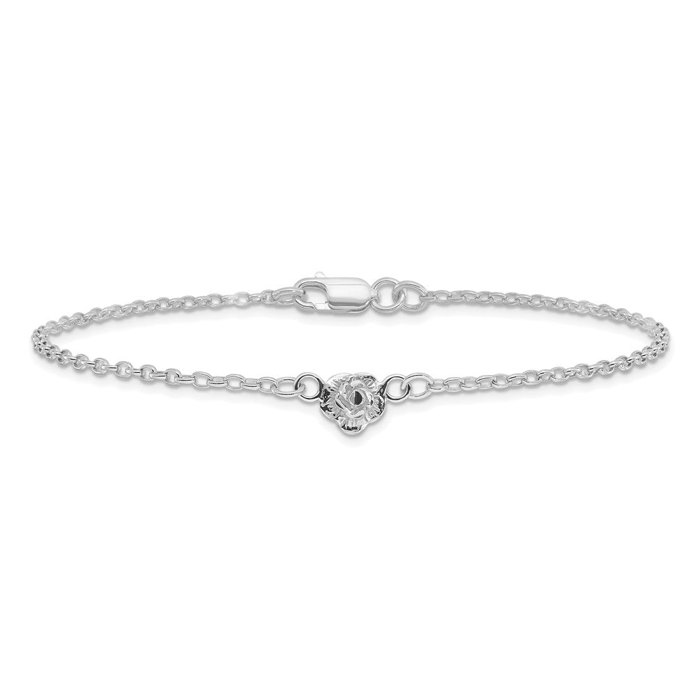 Sterling Silver Flower Charm Anklet 9 inches