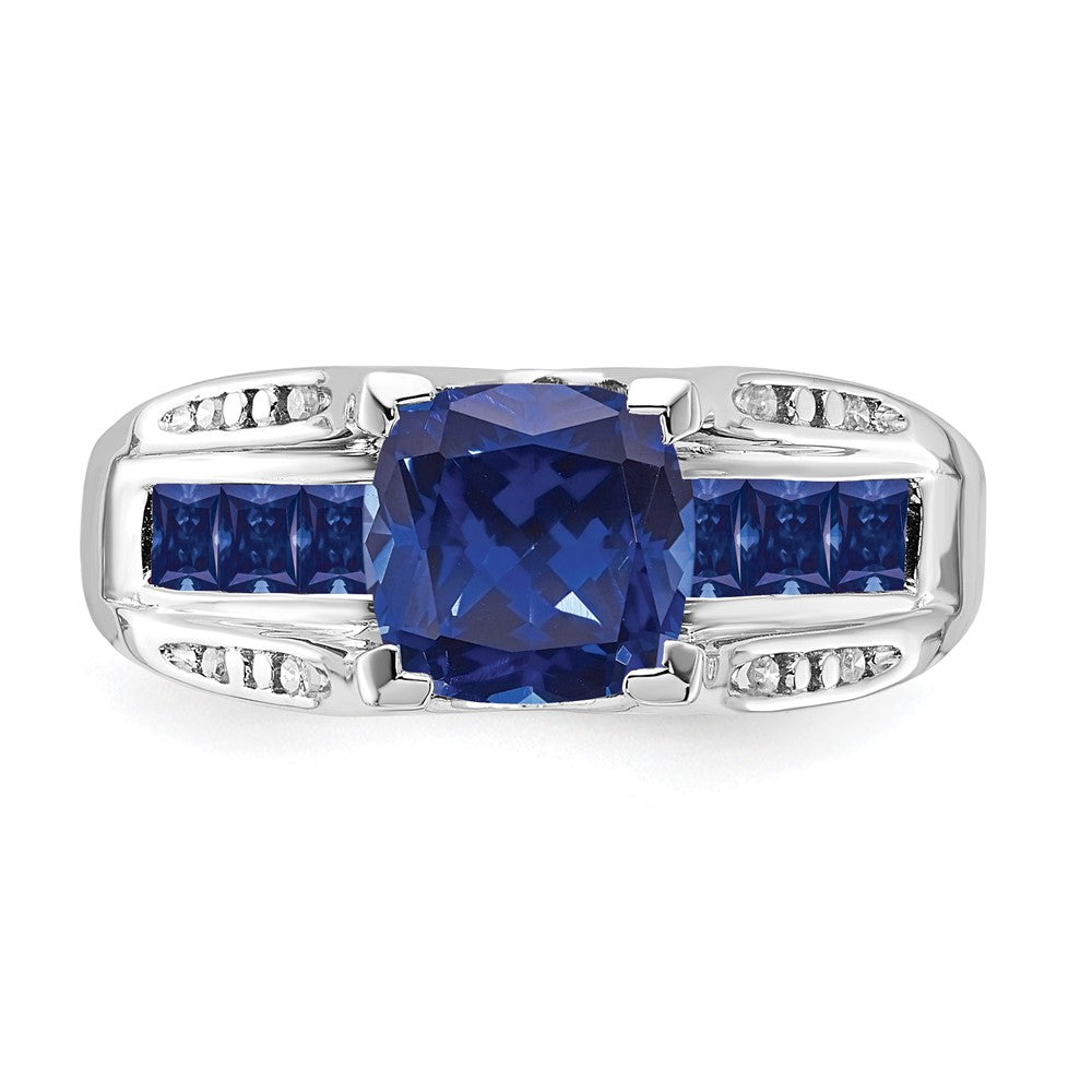 Sterling Silver CR Sapphire & Diamond Ring