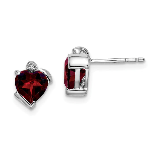 14k White Gold Garnet and Diamond Heart Earrings