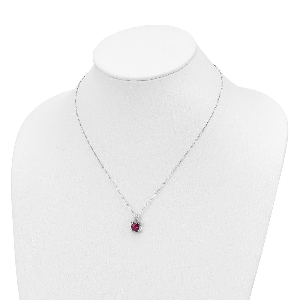 Sterling Silver Created Ruby and Diamond Necklace