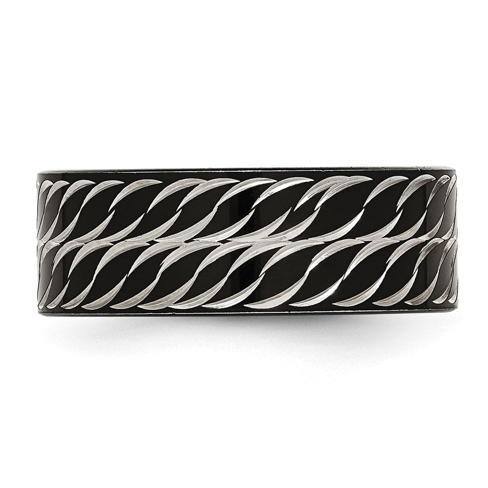 Stainless Steel Polished Black IP-plated Diamond-Cut 8mm Band Size - 8
