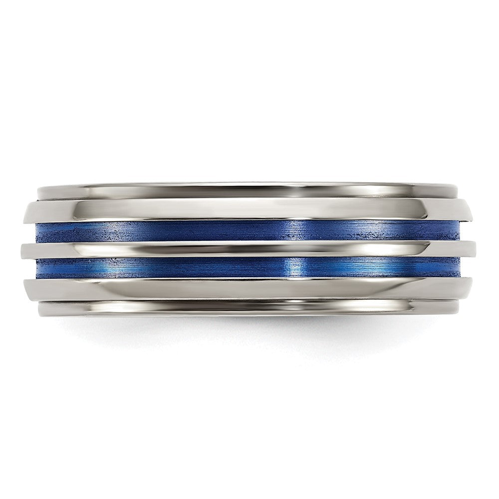 Edward Mirell Titanium Triple Groove Blue Anodized 7mm Band