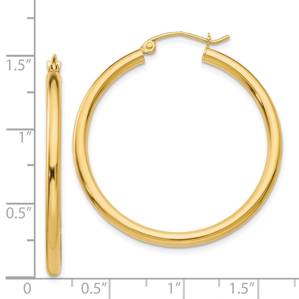 10K Polished 2.5mm Tube Hoop Earrings