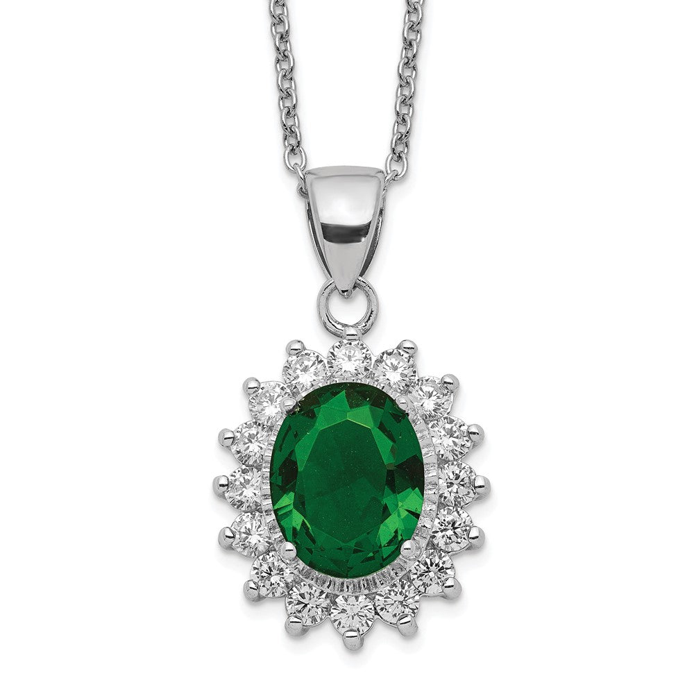 Cheryl M Sterling Silver Rhodium-plated Brilliant-cut Green Glass and Brilliant-cut White CZ Oval 18.25 Inch Necklace 18.25 Inches