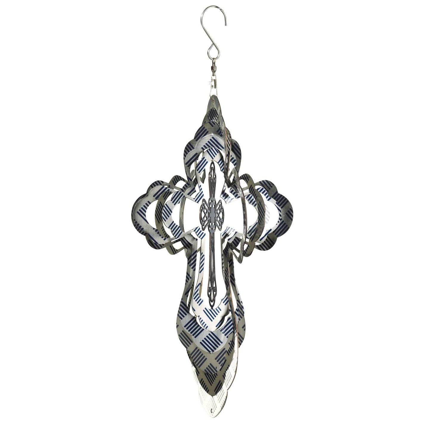 Dicksons Multidimensional Navy Blue Lines 12 inch Stainless Steel Wind Spinner Outdoor Accessory