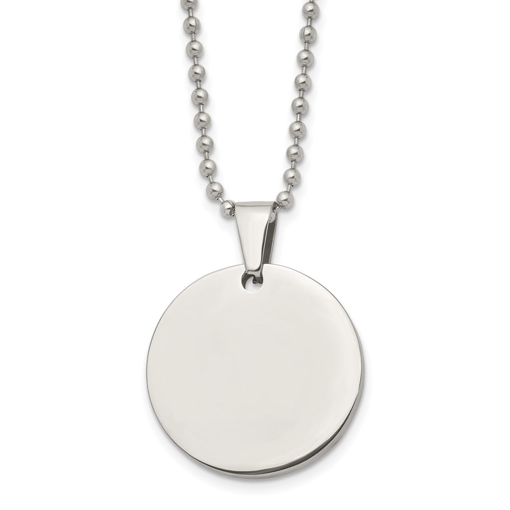 Stainless Steel Brushed & Polished Round 4mm Dog Tag 24in Necklace