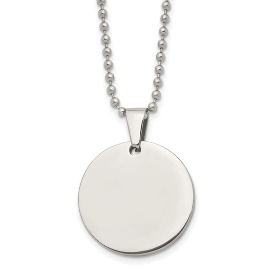 Stainless Steel Brushed & Polished Round 4mm Dog Tag 24in Necklace