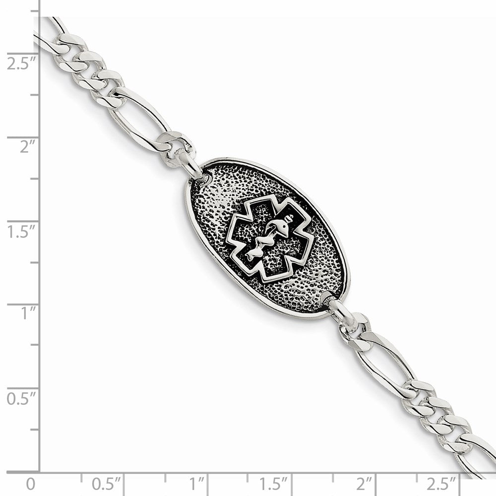 Sterling Silver Antiqued / Polished Medical Bracelet 8 inches