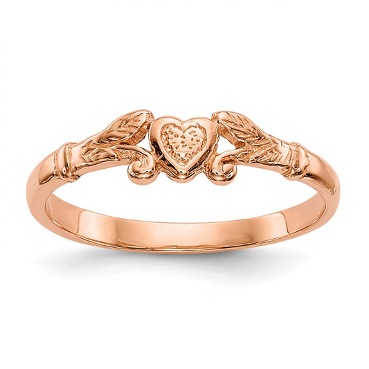 14K Rose Gold Textured Mini Heart Baby Ring Size 1