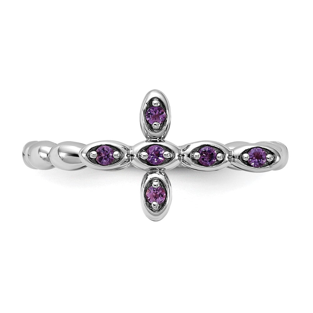 Sterling Silver Stackable Expressions Rhodium-plated Amethyst Cross Ring Size -10