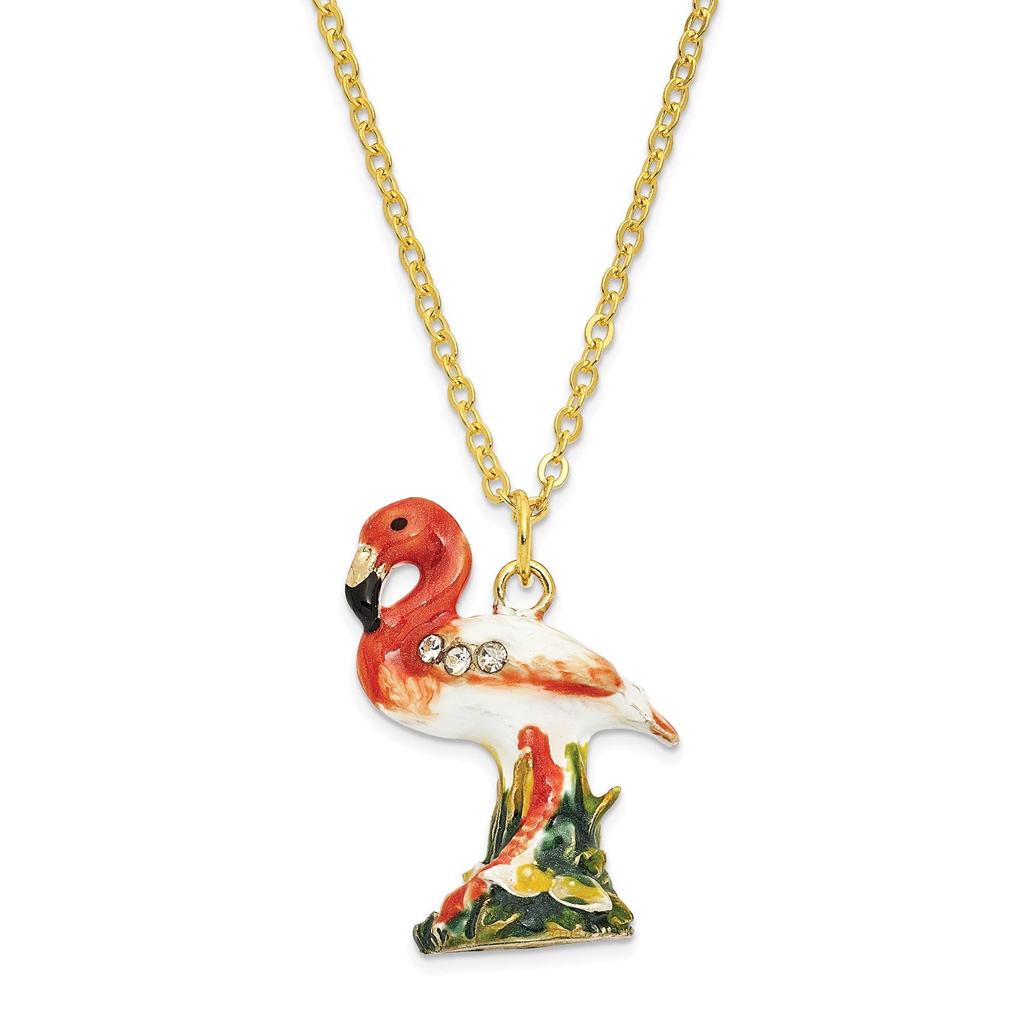 Jere Luxury Giftware Bejeweled MANGO Large Flamingo Pewter and Enamel Trinket Box and Matching Pendant Charm