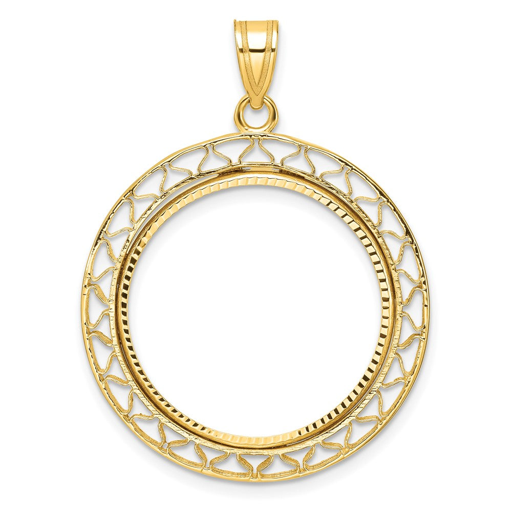 Wideband Distinguished Coin Jewelry 14k Polished and Diamond-cut Fancy Wire 22.0mm Prong Coin Bezel Pendant