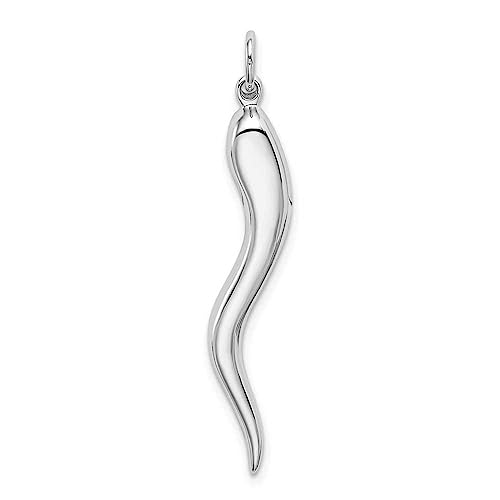 14k White Gold Solid Polished 3-D Large Italian Horn Charm