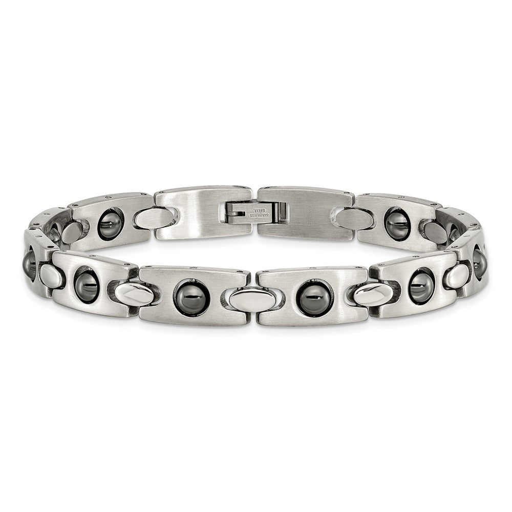 Stainless Steel Brushed & Polished w/Magnetic Ball Accent 8.5in Bracelet 8.5 inches