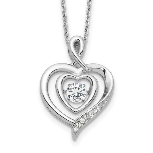 Cheryl M Sterling Silver Rhodium-plated Brilliant-cut Vibrant CZ Awareness Heart 18 Inch Necklace with 2 Inch Extender 18 Inches