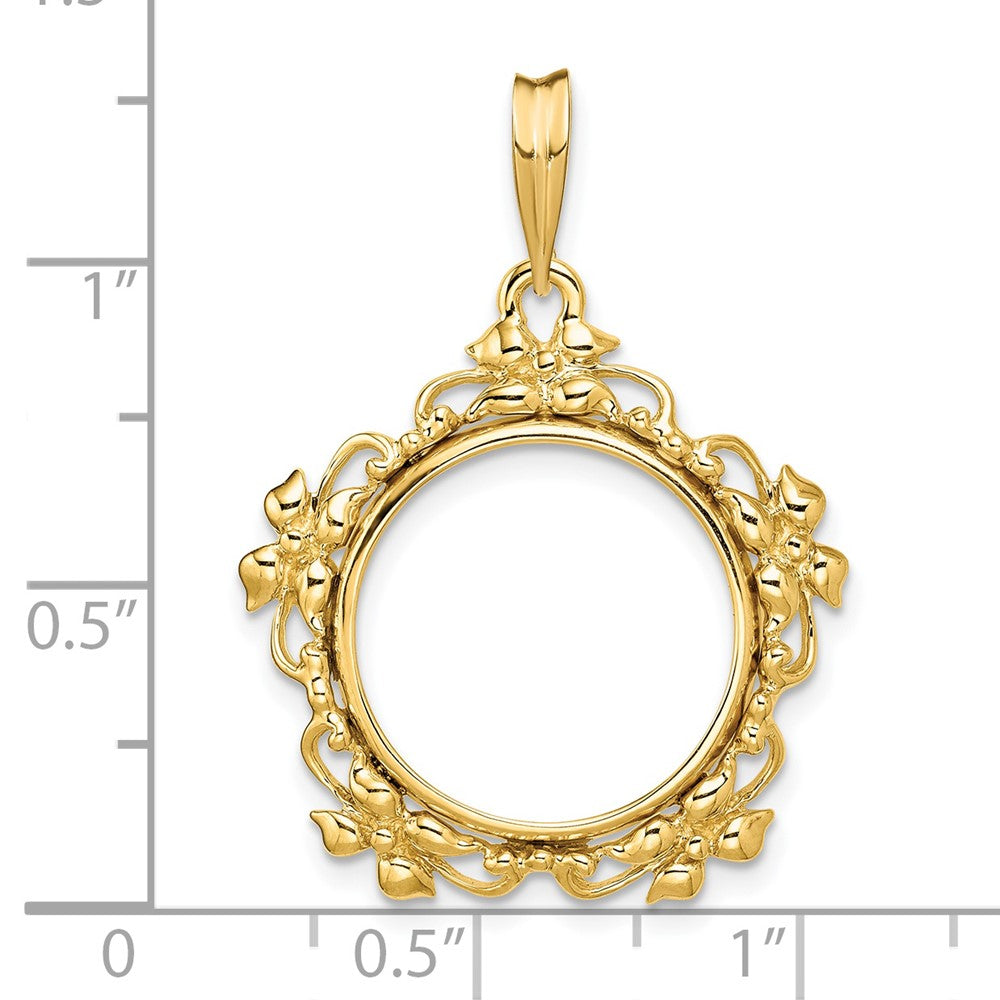 Wideband Distinguished Coin Jewelry 14k Polished Flower Blossom 16.5mm Prong Coin Bezel Pendant
