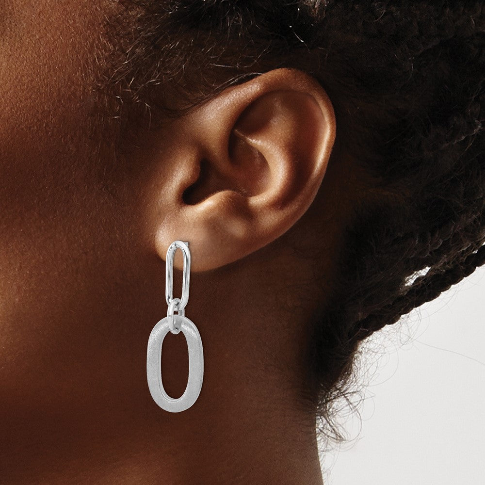 Sterling Silver Rh-plated Polished and Satin Oval Dangle Earrings