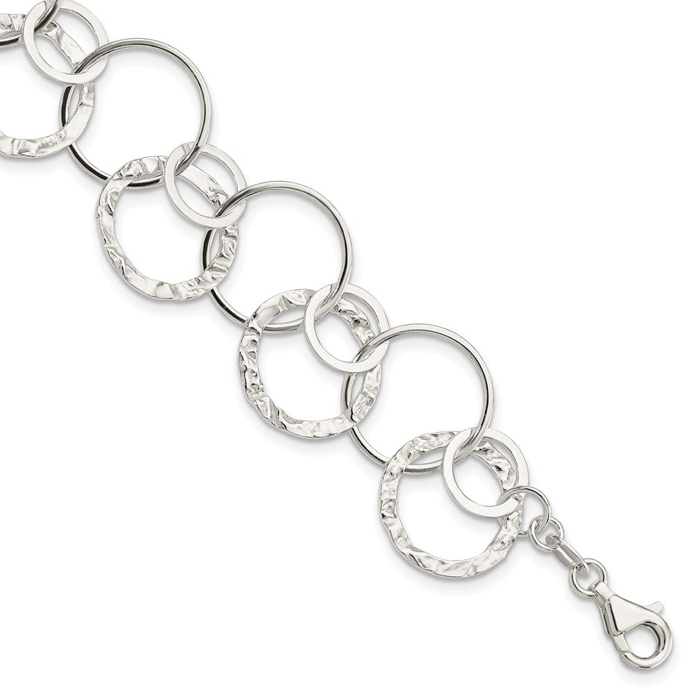 Sterling Silver Polished Textured Fancy Circle Link Bracelet 7.5 inches