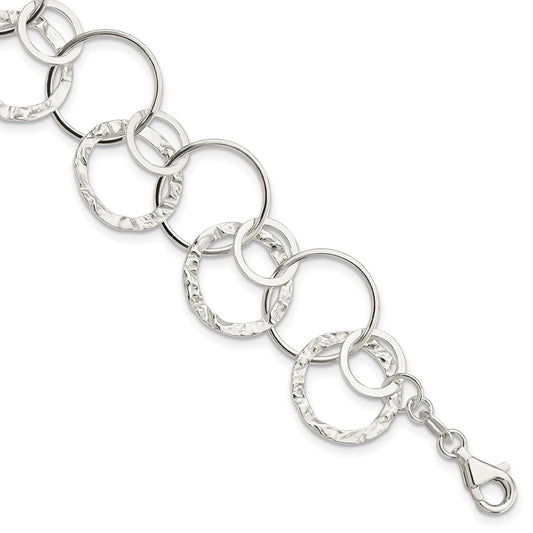 Sterling Silver Polished Textured Fancy Circle Link Bracelet 7.5 inches