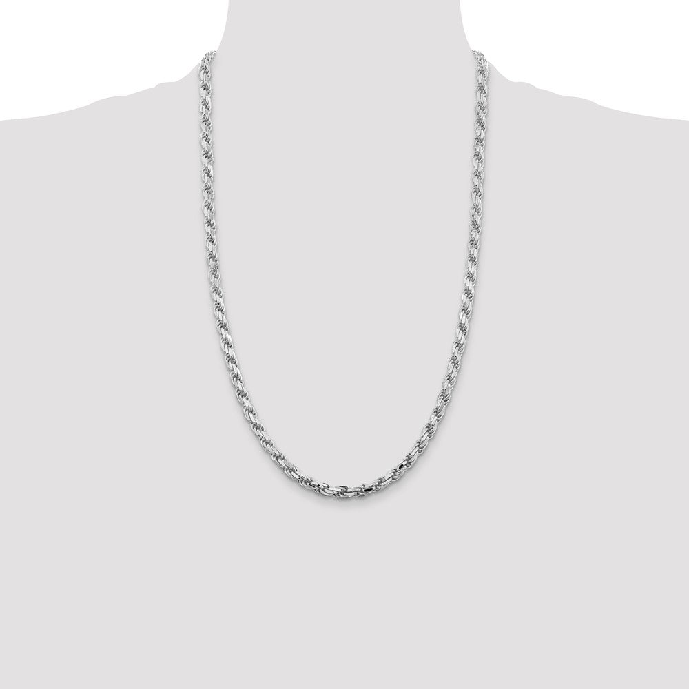 Sterling Silver Rhodium-plated 5.75mm Diamond-cut Rope Chain 26 Inches