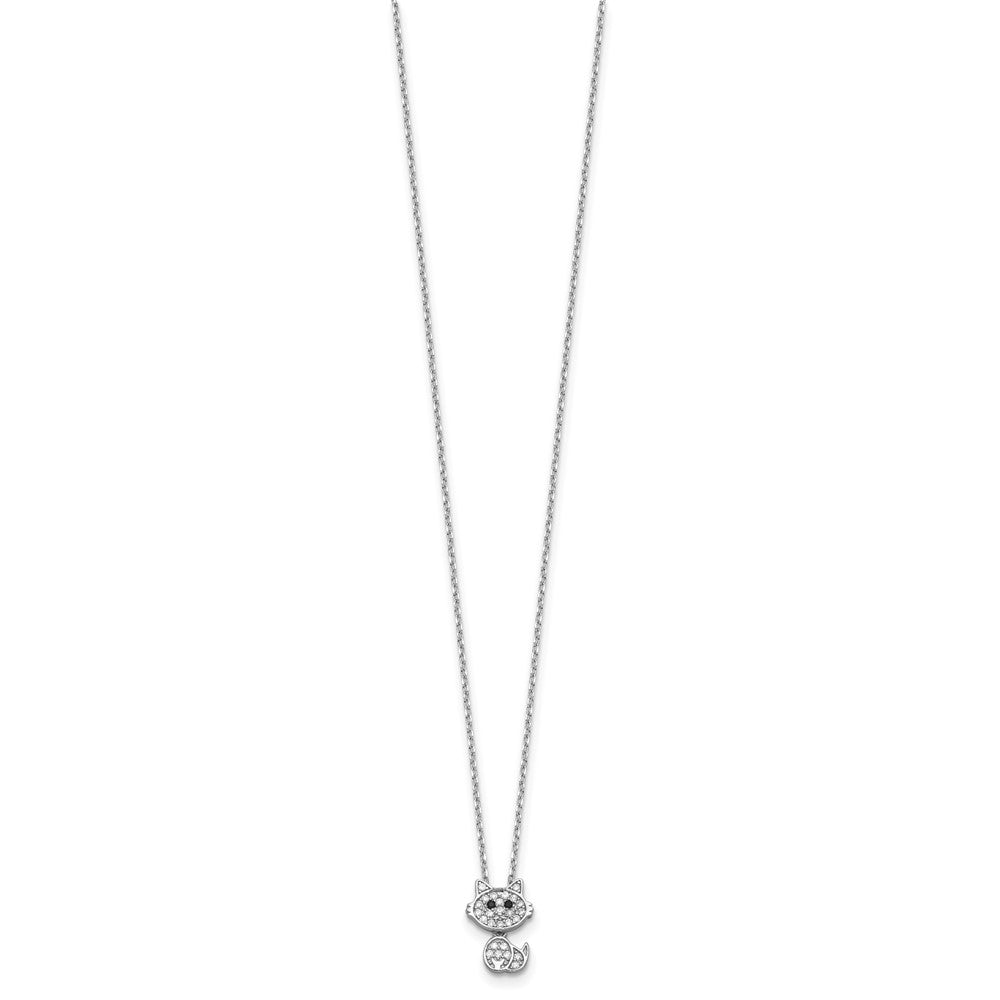 Cheryl M Sterling Silver Rhodium-plated Polished Black and White CZ Cat Necklace 18 Inches