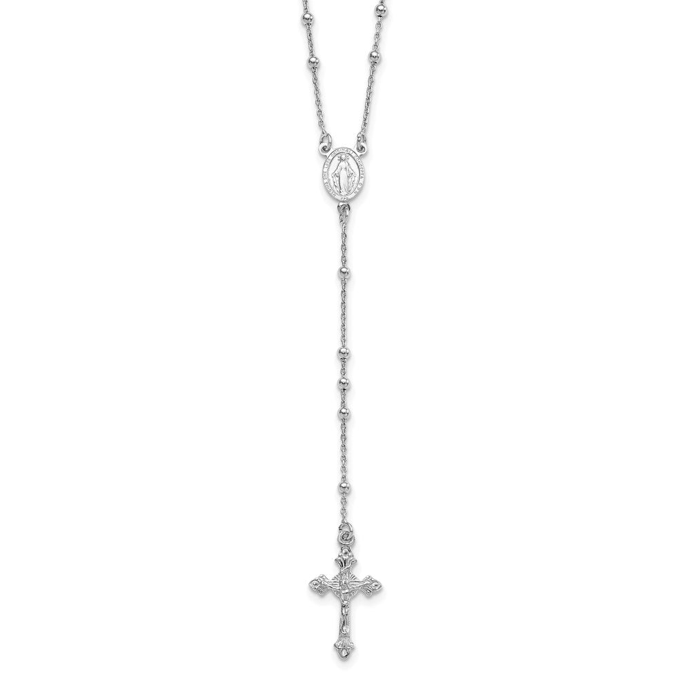 Sterling Silver Rhodium-plated Polished Beaded Rosary 24 inch Necklace 24 Inches