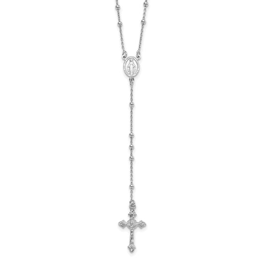 Sterling Silver Rhodium-plated Polished Beaded Rosary 24 inch Necklace 24 Inches