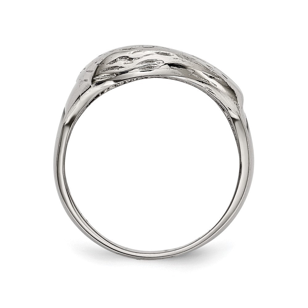 Stainless Steel Polished and Textured Black Enameled Eagle Ring Size - 12