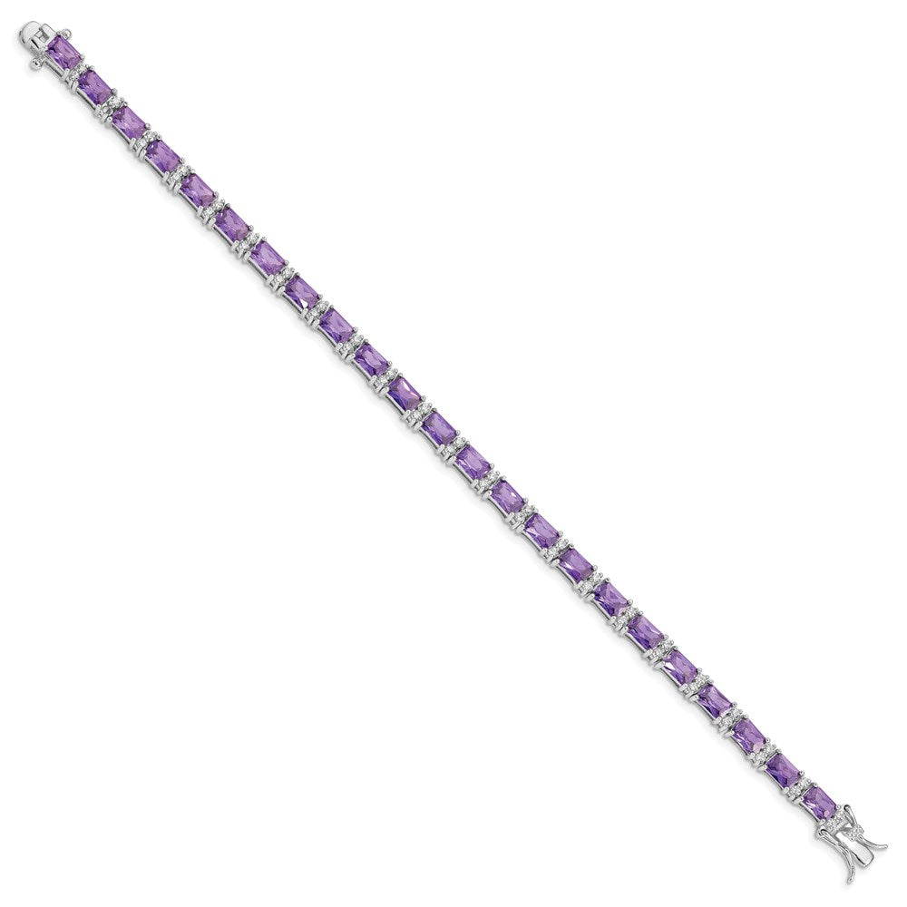 Sterling Silver Rhodium-plated Purple and Clear CZ Bracelet 7 inches