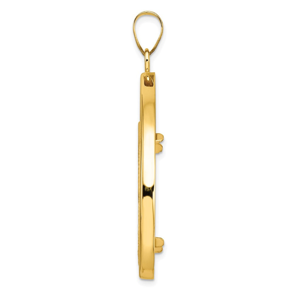 Wideband Distinguished Coin Jewelry 14k Polished and Diamond-cut Lightweight Teardrop 27.0mm Prong Coin Bezel Pendant