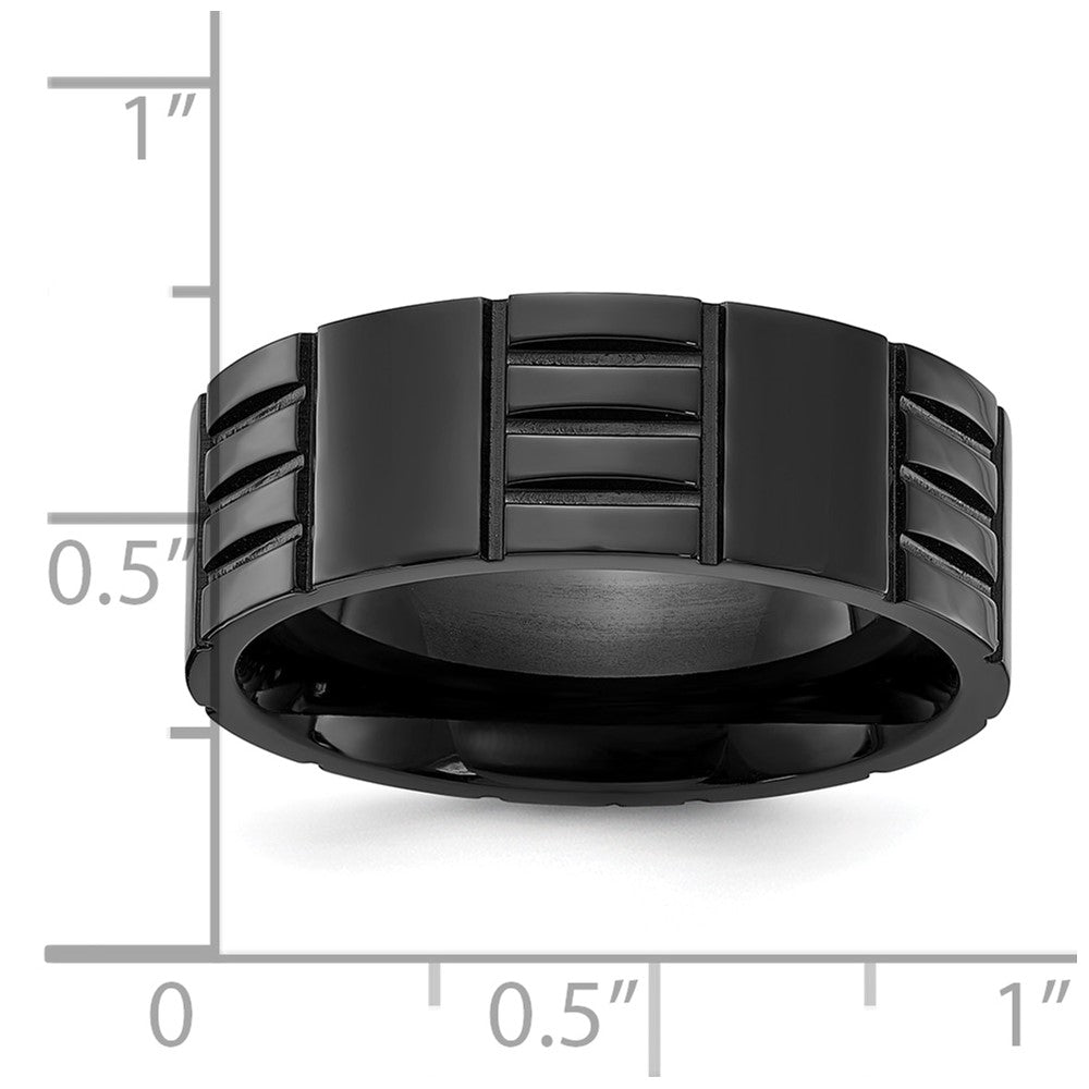 Chisel Stainless Steel Polished Black IP-plated Grooved 8mm Band Size - 8