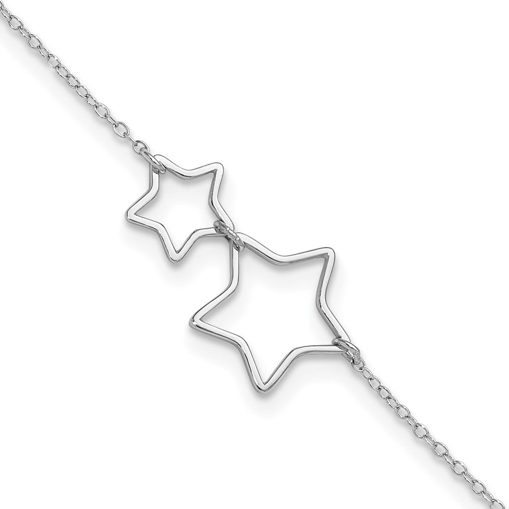Sterling Silver Rhodium-Plated Cut-Out Stars w/ 2in Ext. Anklet 9 inches