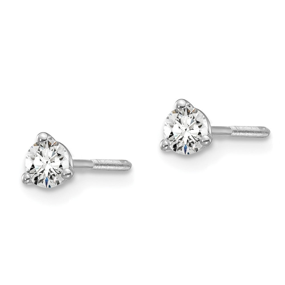 14k White Gold 1/4 ctw Lab Grown Diamond VS+ F+ Round 3 Prong Heavy Wt. Screwback Stud Earrings