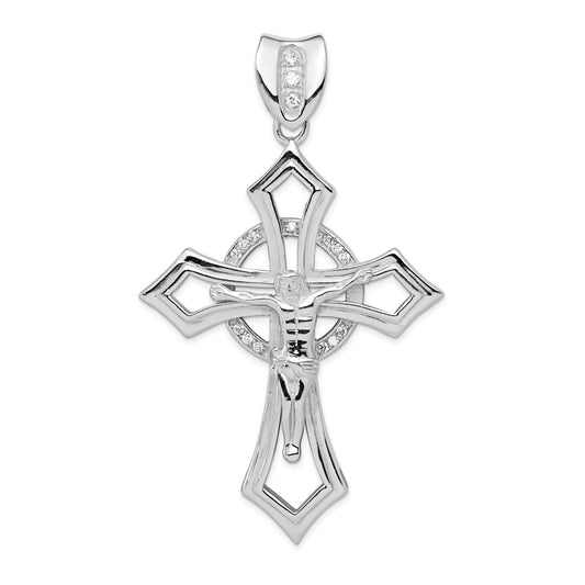 Sterling Silver Rhodium-plated CZ Crucifix Pendant