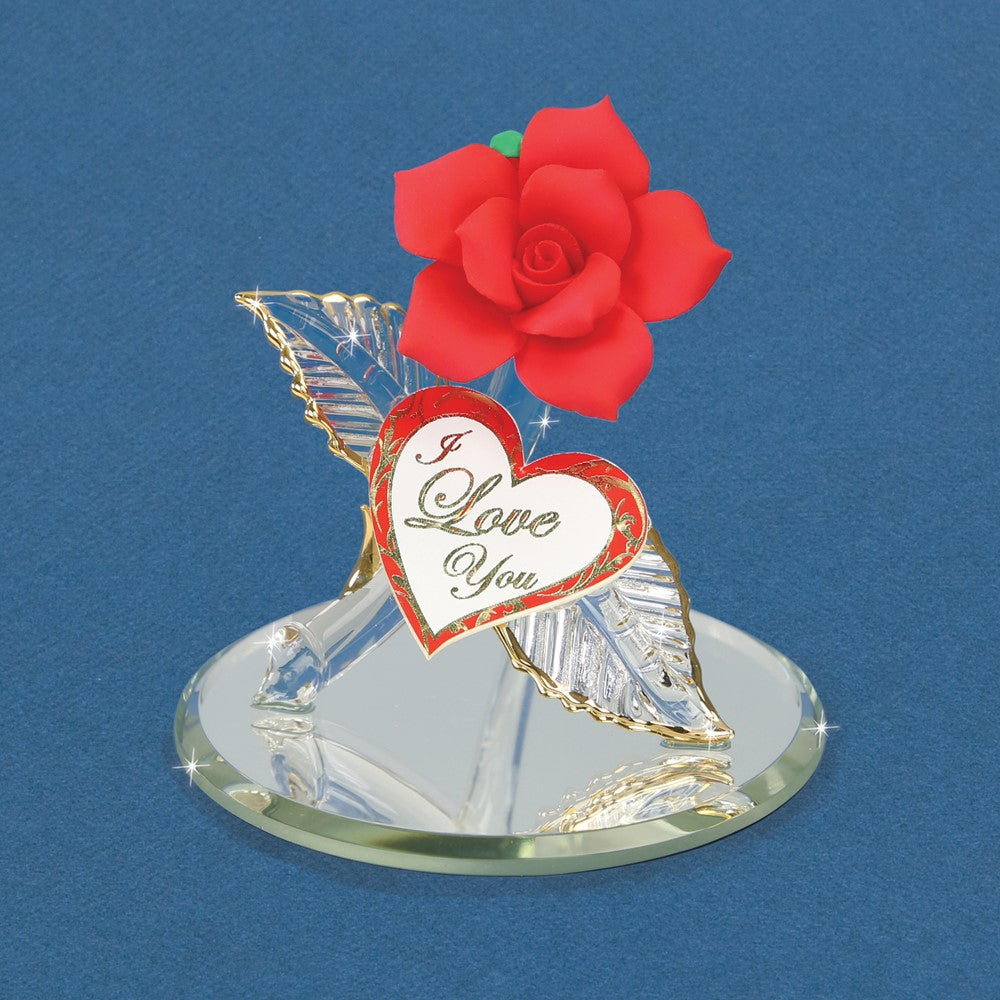 Glass Baron I LOVE YOU Red Rose Handcrafted Glass Figurine